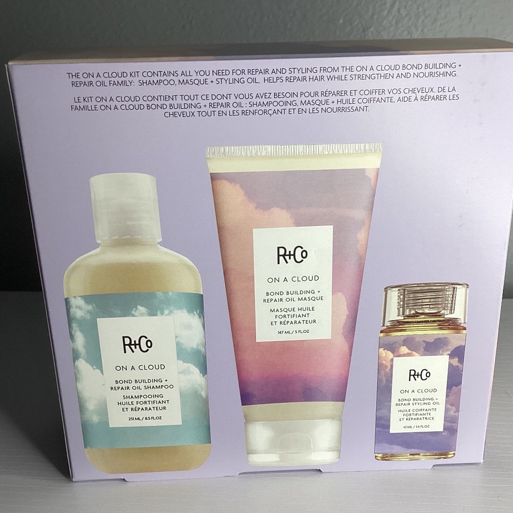 R+Co On a Cloud Bond Building Shampoo and Mask and styling Oil set